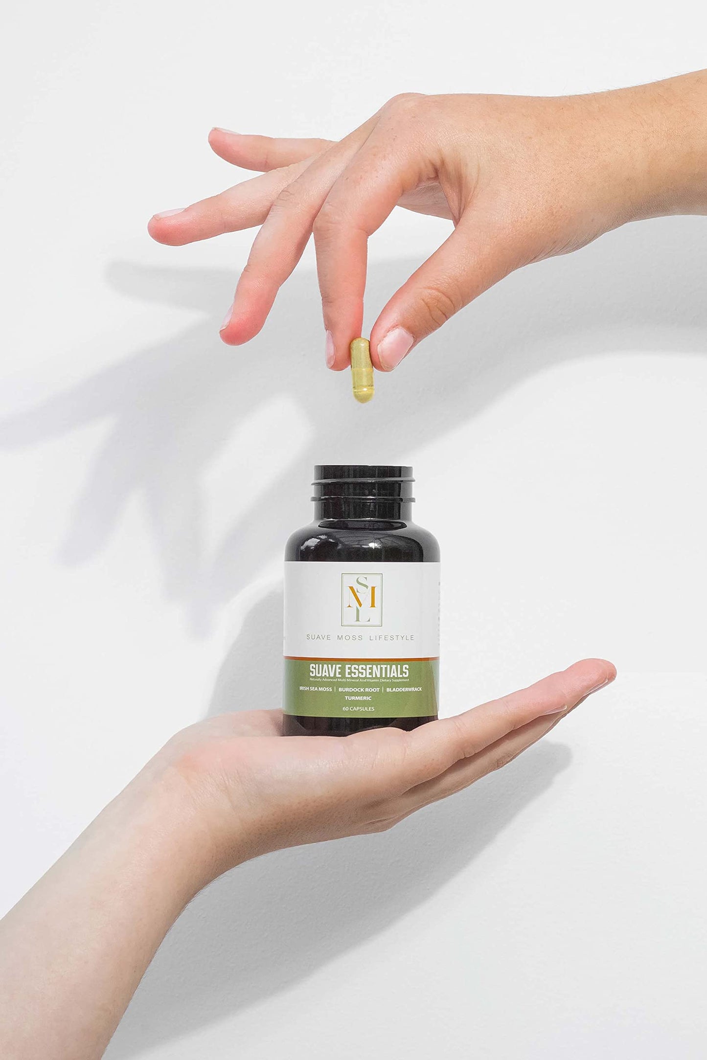 Suave Moss Lifestyle | Natural Sea Moss, Turmeric, Bladderwrack & Burdock Root Capsules | 60 Capsules | Gluten Free, Vegan, Non GMO