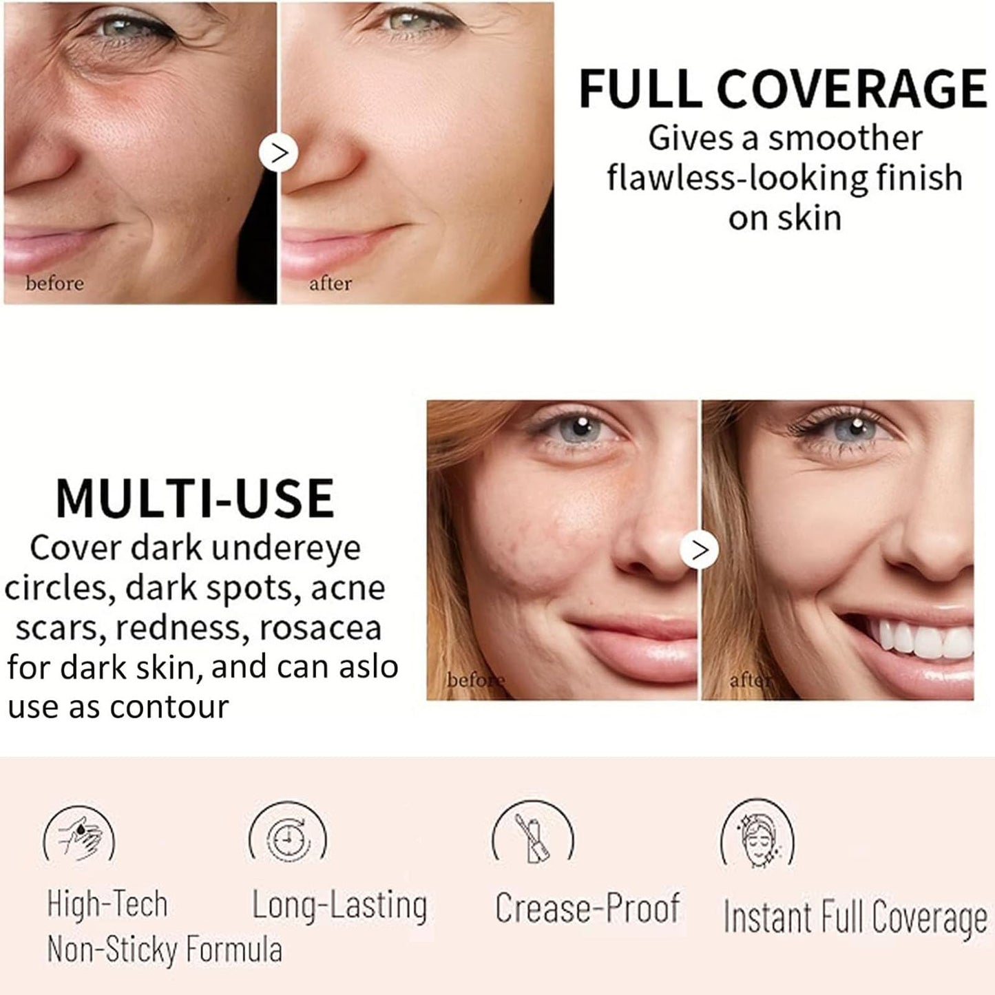 QUIWEN Full Coverage Concealer Set, 3PCS Colour Correcting Concealer Set, Hydrating & Long Lasting Liquid Concealer Waterproof Corrector Concealer For Dark Circles, Blemish, Spots(orange yellow green)