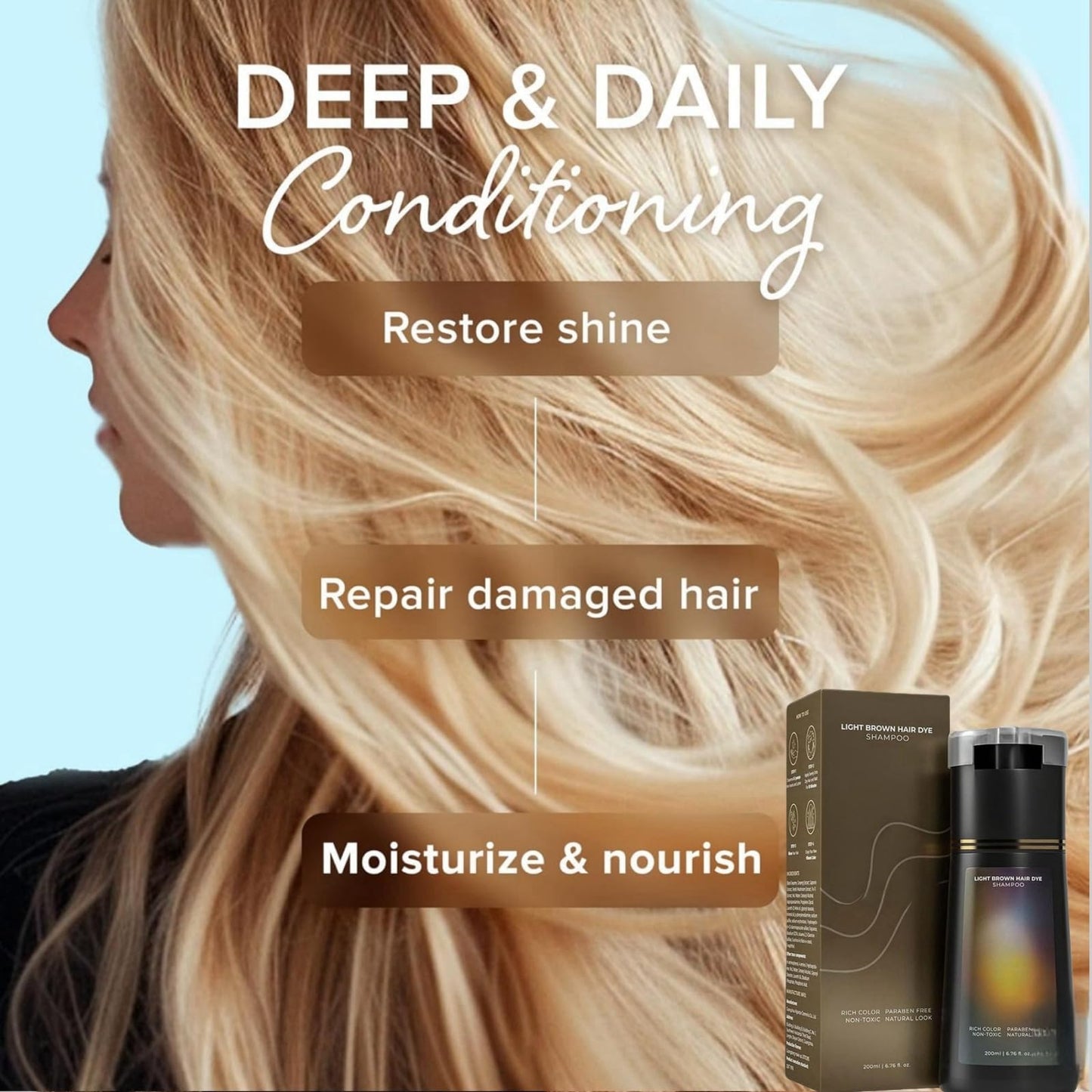 Ruojiar Po/lar Hair Dye Shampoo,3 in 1 Hair Color Shampoo,Instant Color Sham/poo,Colour Sham/poo for Gray H/air,Herbal Ingredients,Semi Permanent Ha/ir Dye,Gentle Maintenance Solution,Long-Lasting,Light Brown