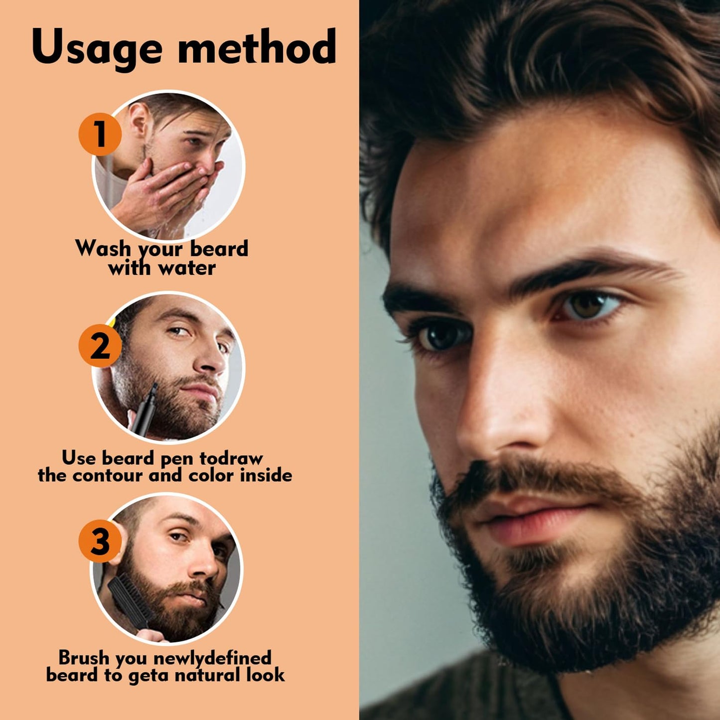 DMQ Beard Pencil Filler,Brown Tattoo Eyebrow Pen with Fork Tip,Waterproof, Long Lasting, Natural Looking,Hair and Beard Filler for Define & Sharpen Hair, Beard & Eyebrow