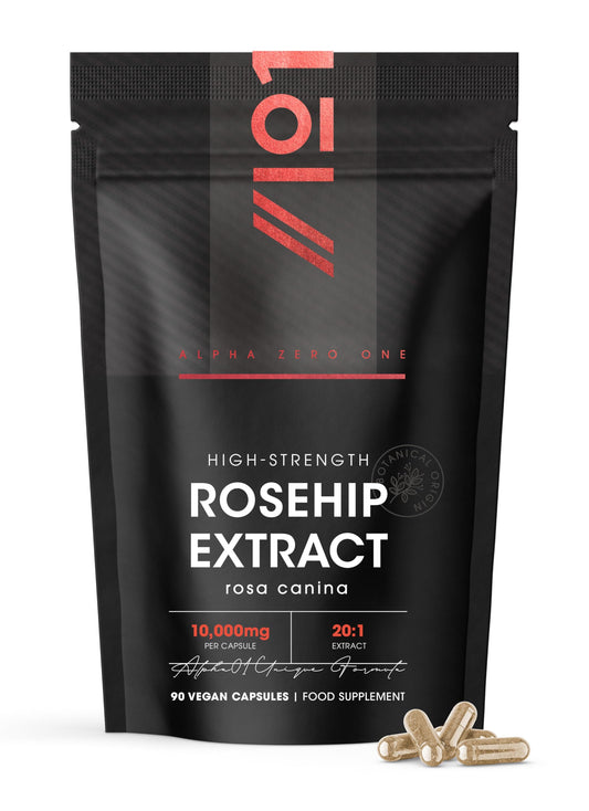 Rosehip Extract 10,000mg - High Strength 20:1 Extract Rosa Canina Supplement – 90 Vegan Capsules (3 Months Supply) – Resealable and Recyclable Pouch by Alpha01