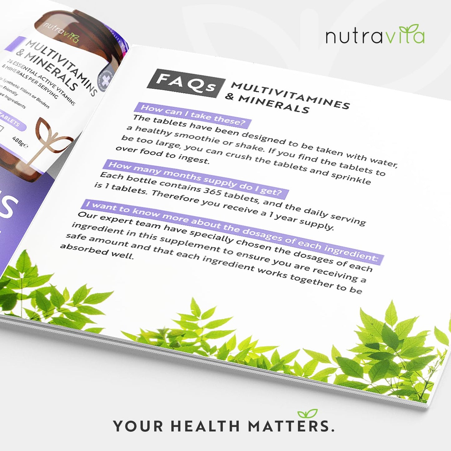 Multivitamins & Minerals - 365 Vegan Multivitamin Tablets - 1 Year Supply - Multivitamin Tablets for Men and Women with 26 Essential Active Vitamins & Minerals - Made in The UK by Nutravita