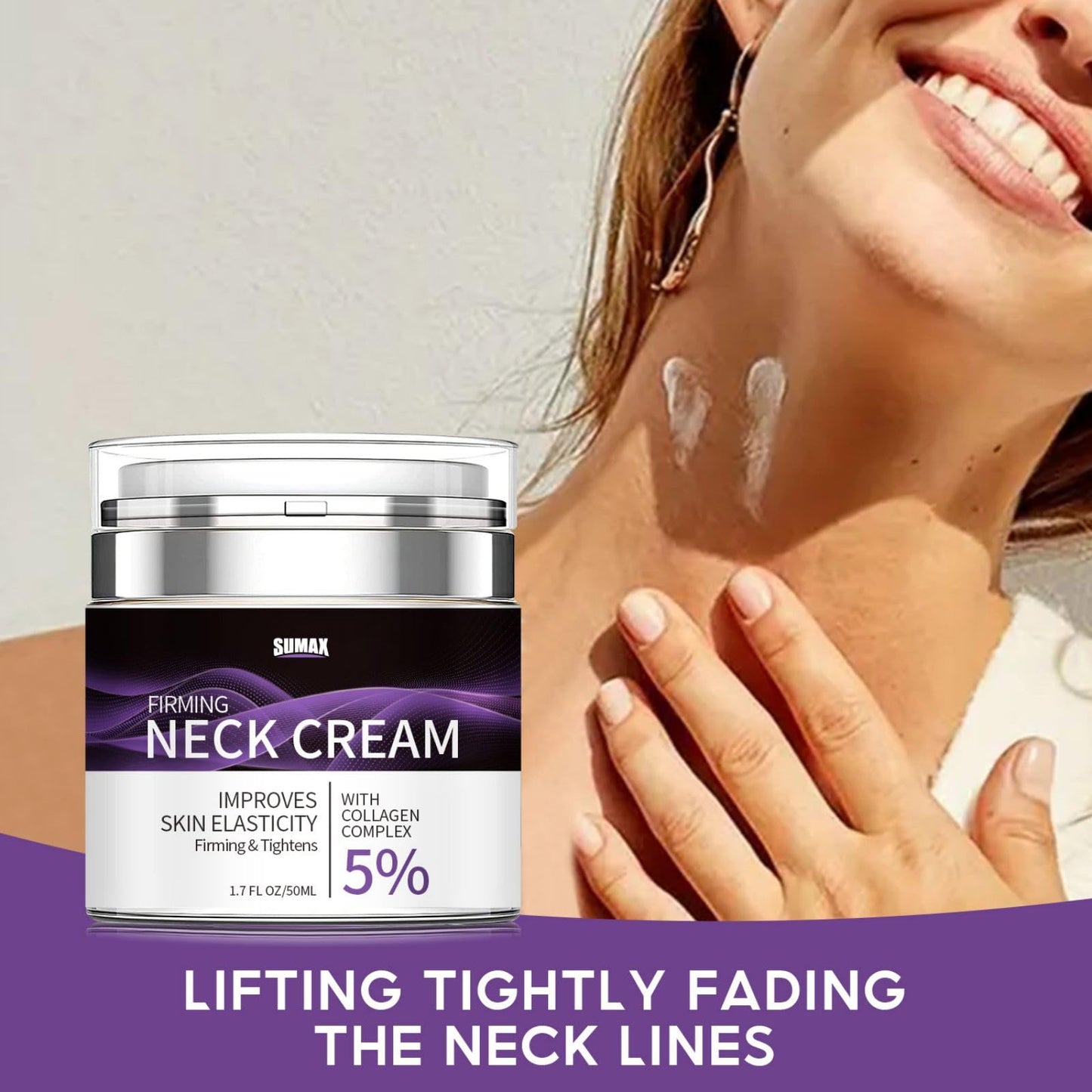 Neck Firming Cream with 5% Collagen Complex Tightening Lifting Sagging Skin Rejuvenating Moisturising Reducing Fine Lines Double Chin Reducer Cream 50ml