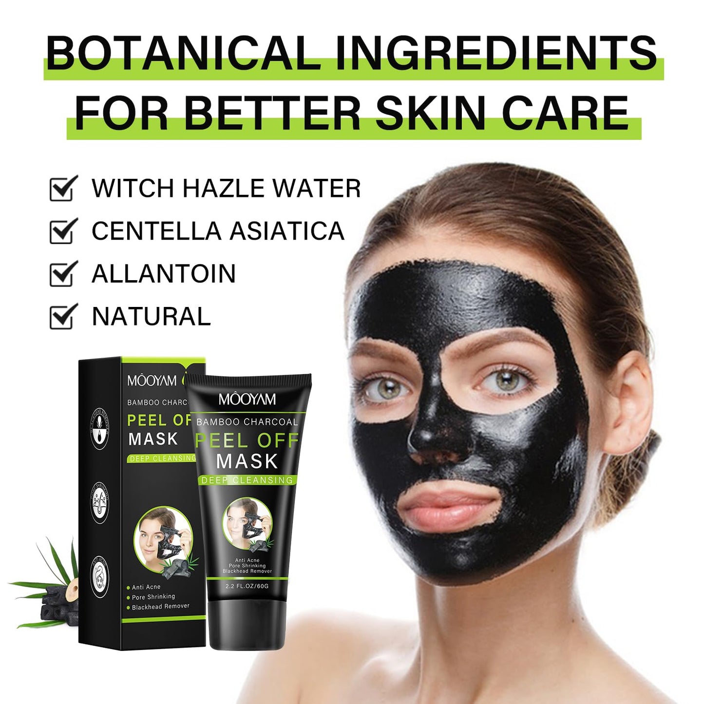 IREV Bamboo Charcoal Peel Off Mask, Blackhead Remover Peel Off Mask Charcoal Face Masks for Deep Cleansing, Blackhead Peel Off Mask for Smooth & Clear Skin Black Peel Off Face Mask Charcoal Face Mask
