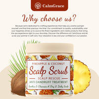CalmGrace Exfoliating Scalp Scrub | Coconut & Pineapple Hair Scrub Scent | Natural Hair Care | Hair Scalp Exfoliator for Dandruff Prone Oily Hair & Dry, Itchy Scalp – 200g