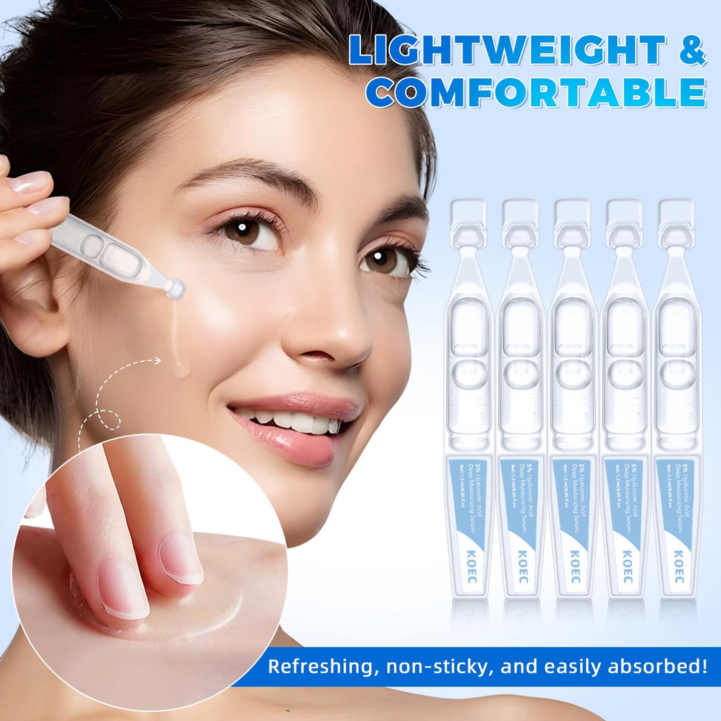 Fashion Base UltraHydrating Serum 5% Hyaluronic Acid Smoother Skin,Hyaluronic Acid Serum for Face,4D Hyaluronic Acid Tubes,Pre-makeup SkinCare|Anti-Aging serum for face Single-Use Vials Skincare(30pcs)