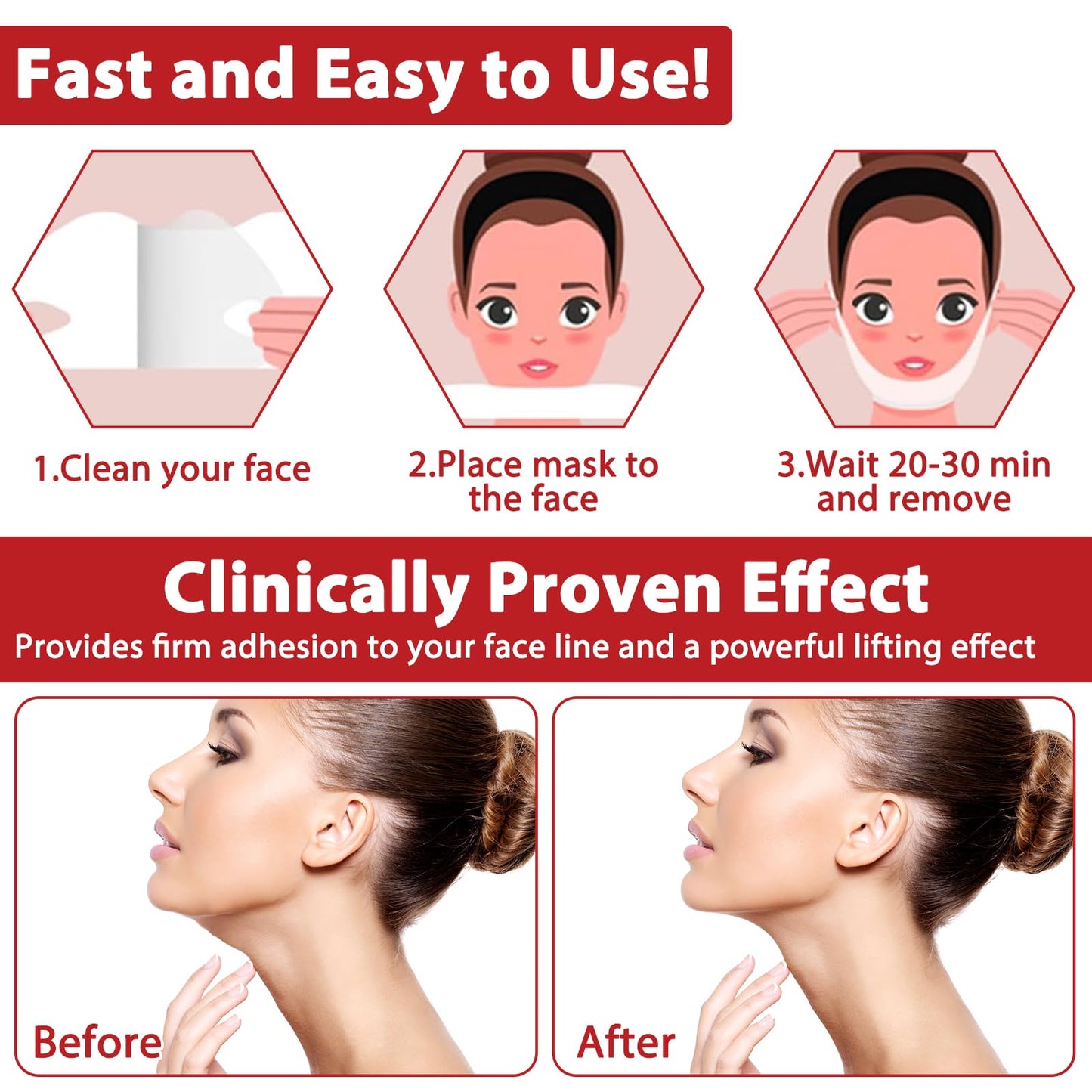 5 Pieces Double Chin Lifting Mask,Chin Lift Mask, Easy to Use Ear-Hanging Design, Shaping and Tightening Jawline, Moisturizing and Lifting, Beauty Tool Suitable for Face and Neck