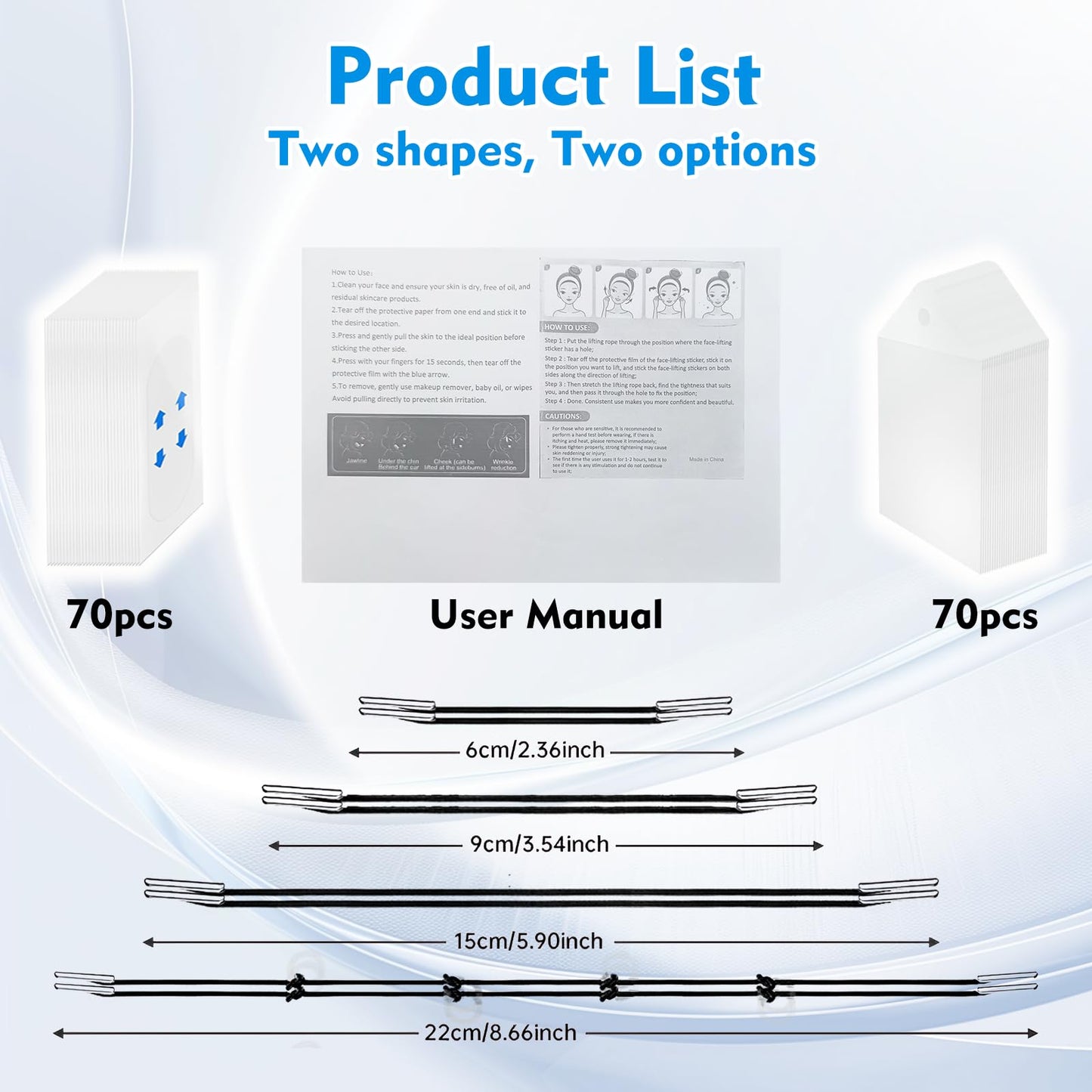 Gonggi 148Pcs Face Lift Tape Invisible with 8 String, V Edge Patches Face lift for Wrinkles, Instant Neck Lifting Tape and Bands for Double Chin Saggy, Tightening Skin Make Up Tools (70 rope + 70 cordless)