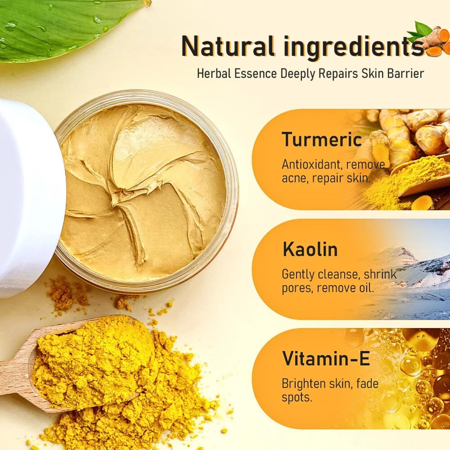 IZBEAUVO Turmeric Face Clay Mask with Kaolin Clay, Vitamin C Clay Mask, Deep Cleansing Pore Mask, Clay Face Mask, Mud Mask for Radiant Skin, Oil Balance, Face Masks Skincare for Blackhead, Blemish & Acne