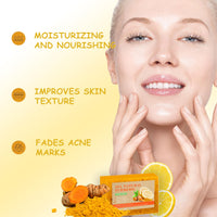 ISBEAUSOLS Lemon Turmeric Soap For Women- Turmeric Soap Bar For Acne Dark Spots Blackheads Soap- Dark Spot Corrector Remover,Acne Remover, Cleanses, Smooth Skin Soap Bar- Moisturizing Soap for Face and Body