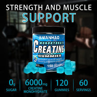 ANIANHAO Creatine Gummies 5000mg 150 Gummies Creatine Monohydrate Gummies - Berry Flavoured Creatine - Pre Workout Gym Supplement for Men & Women - Vegan Chews Chewable Max recommneded Strength (2Bottle)