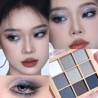 GEEWHILE Black Eyeshadow Palettes, Smoky Eye Shadow Pallets For Women, Long Lasting 9 Colors Shimmer & Matte Eyeshadow Make-Up Palettes, Highly Pigmented Black Silver Gray White Eyeshadow