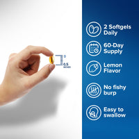 Orzax Fish Oil 1200 mg, EPA&DHA, Triglyceride Form Burpless Omega 3, Lemon Flavor, Supports Heart, Brain, Eyes, and Joints, 120 Softgels,60 Day Supply