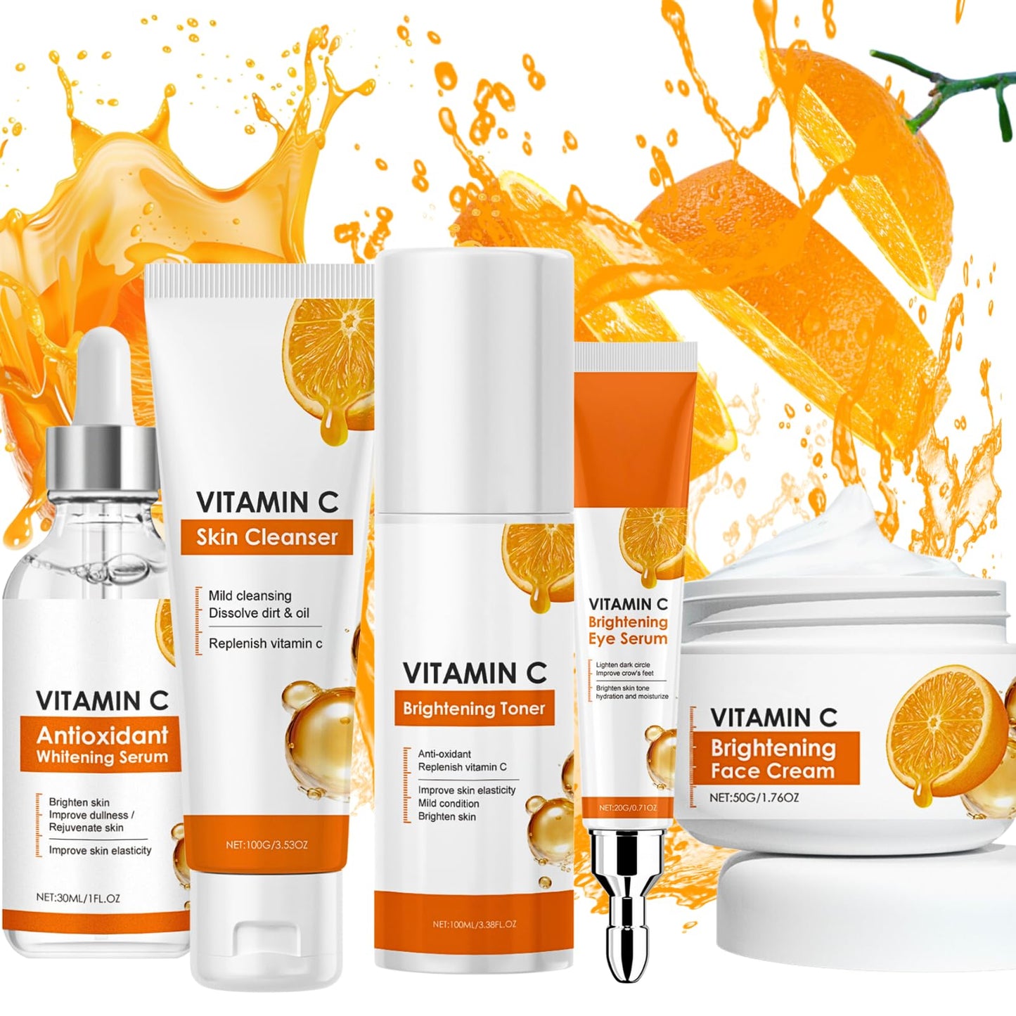 IZBEAUVO Skin Care Sets For Teenagers, Vitamin C Skincare Set, Teenage Girls Gifts - 5 Piece Gentle Skin Cleaning & Care Facial Kit With Cleanser, Toner, Serum, Eye Cream, Face Cream, Moisturise & Brighten