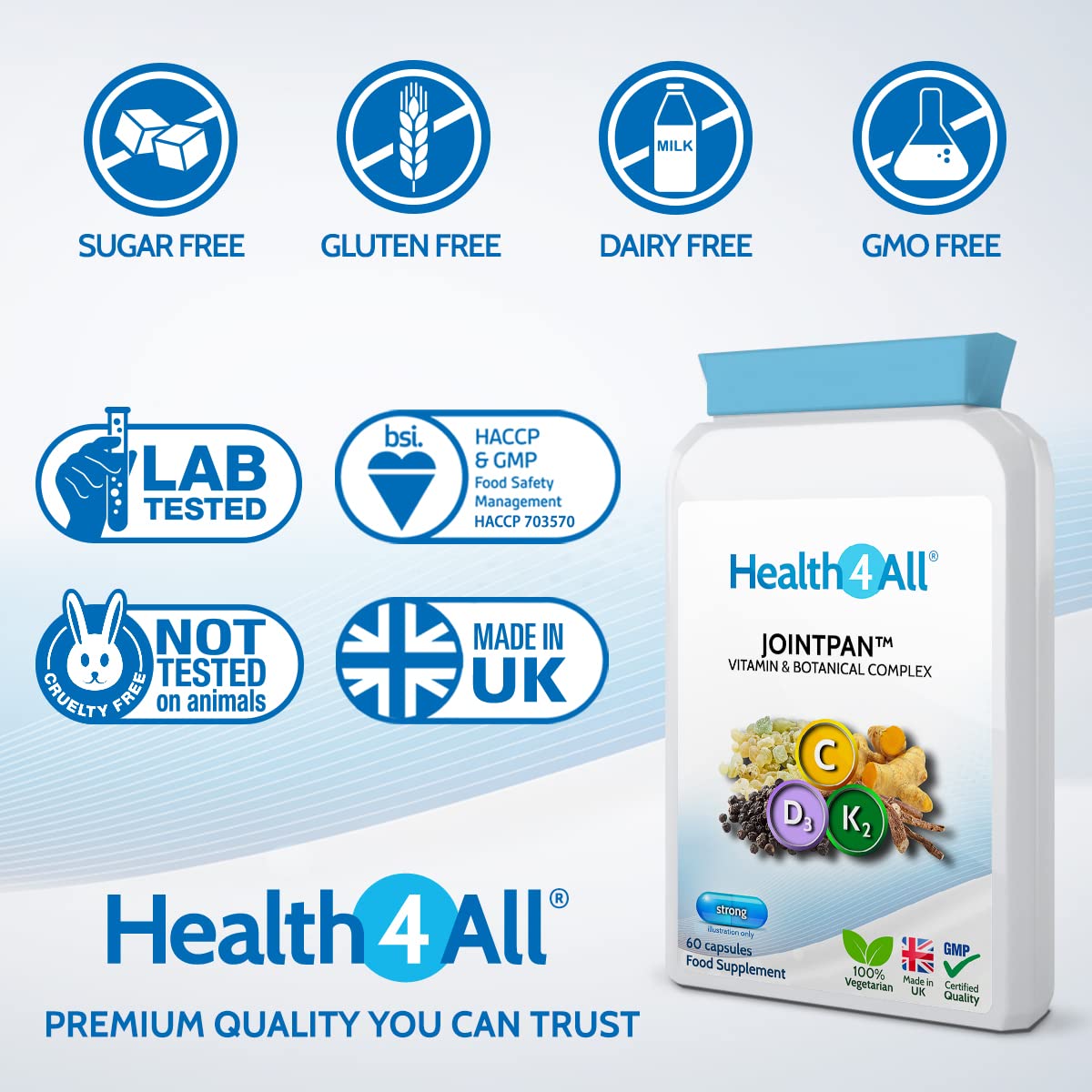 Health4All Jointpan Joint Support 60 Capsules (not Tablets) with Boswellia Serrata, Turmeric, Ashwagandha, Vitamins D3 and K2 MK-7. Strong Joint Pain, stiffnes and OA Supplement