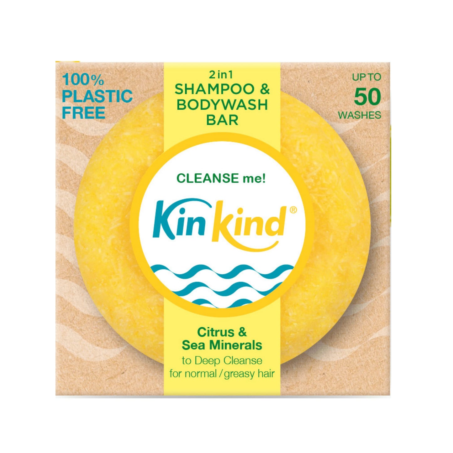 KinKind CLEANSE me! 2 in 1 Shampoo & BodyWash Bar. Soap free Shampoo bar for normal to greasy hair. Ideal for men. Up to 50 washes. Vegan, Cruelty Free, UK made