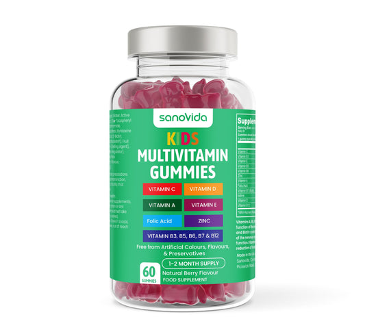 Sanovida Multivitamin for Kids 60 Berry Flavour Gummies - Contains 12 Essential Vitamins + Minerals Including Vitamin C D A, E & B Vitamins for Childrens - Pack of 60 Chewable Vitamins