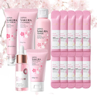IZBEAUVO 15Pcs Sakura Skin Care Set for Teenage Girls, Cherry Blossom Pamper Set, Moisturizing Skincare Set for Dry Skin, Sakura Face Care Gift Kit with Cleanser, Toner, Serum, Eye Cream, Face Cream, Mud Mask