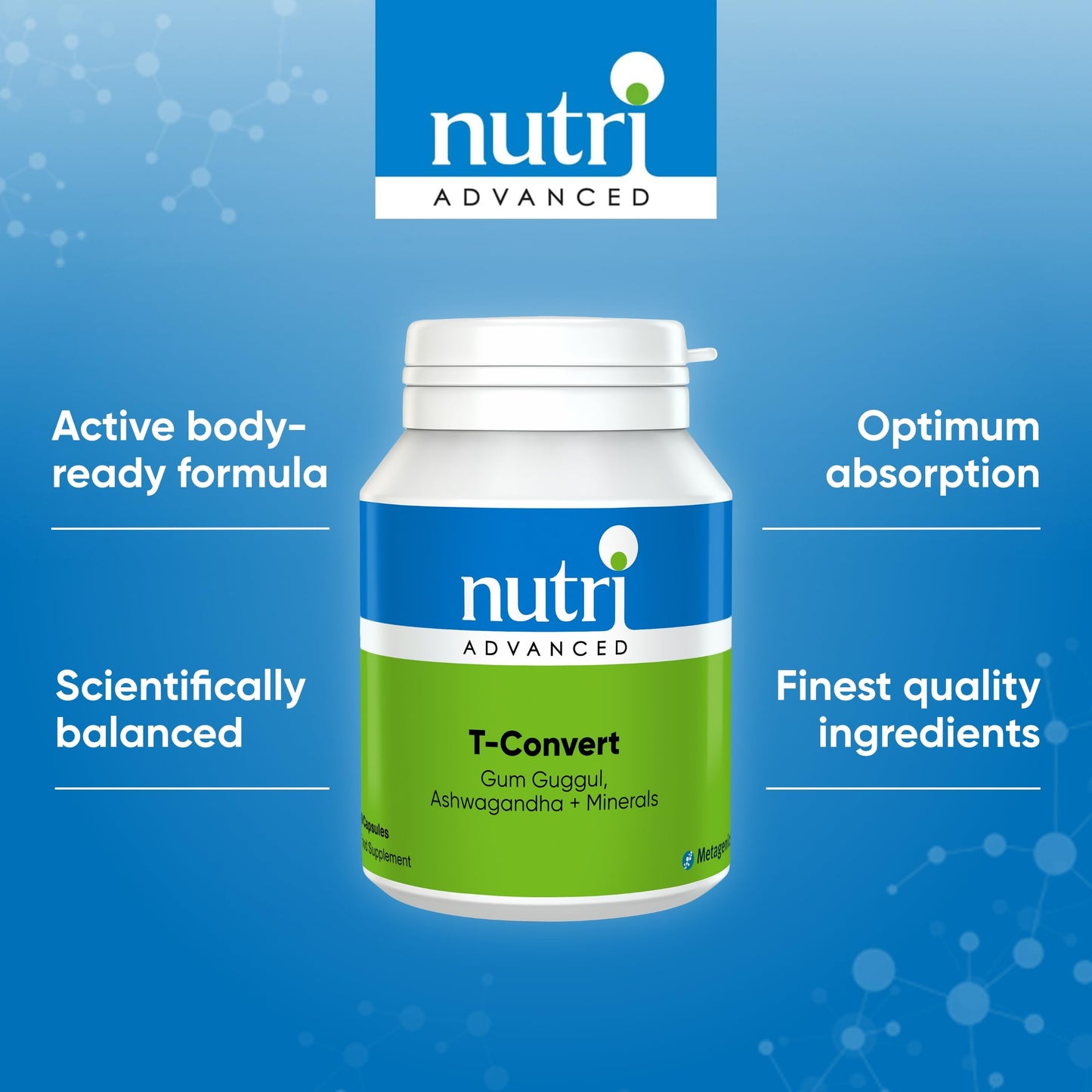Nutri Advanced - T-Convert - Gum Guggul with Ashwagandha, Selenium and Zinc - Healthy Thyroid Hormone Conversion - 60 Capsules