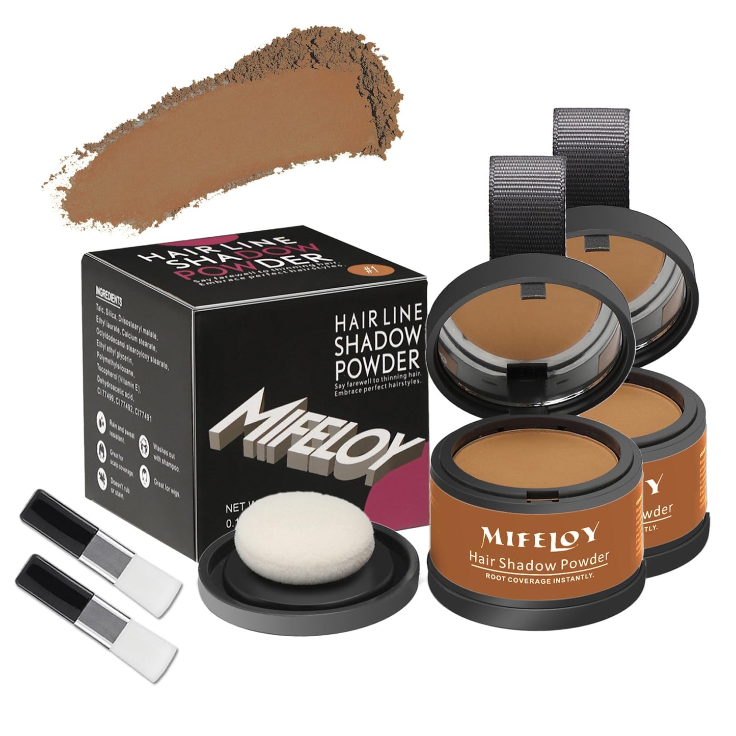 Mifeloy MIFELOY 2 Set Root Cover Up Powder, Light Brown, Touch Up Hair Color for Grey, Roots Coverage Powder for Thinning Grays Hairline, Roots Concealer for Beard Line Eyebrow, Instantly Conceals Hair Loss