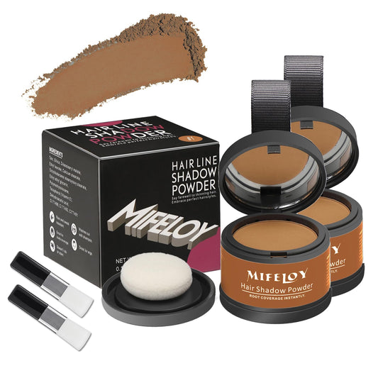 Mifeloy MIFELOY 2 Set Root Cover Up Powder, Light Brown, Touch Up Hair Color for Grey, Roots Coverage Powder for Thinning Grays Hairline, Roots Concealer for Beard Line Eyebrow, Instantly Conceals Hair Loss