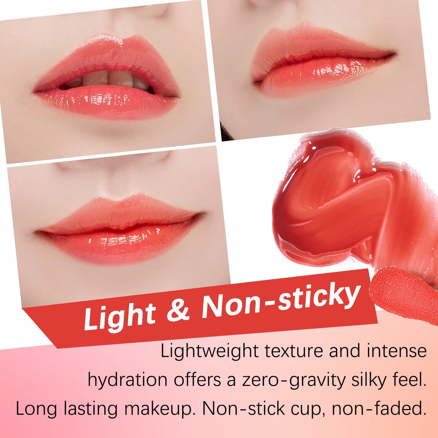 Uocasi Plumping Lip Oil, Hydrating Lip Gloss Tinted Lip Balm Transparent Lip Care, Big Brush Head Glitter Shine, Long Lasting Nourishing Non-sticky Fresh Texture (#4 Cherry)