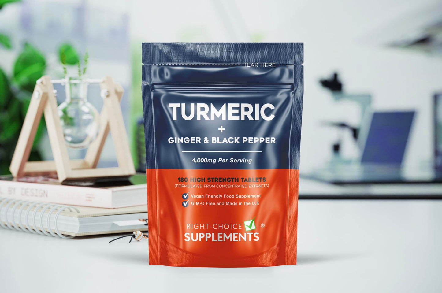 Right Choice Supplements Turmeric Tablets 2400mg with Black Pepper & Ginger | 180 High Strength Curcumin Supplements | Turmeric and Black Pepper Tablets (Not Turmeric Capsules or Powder) | Vegan and Gluten Free | UK Made