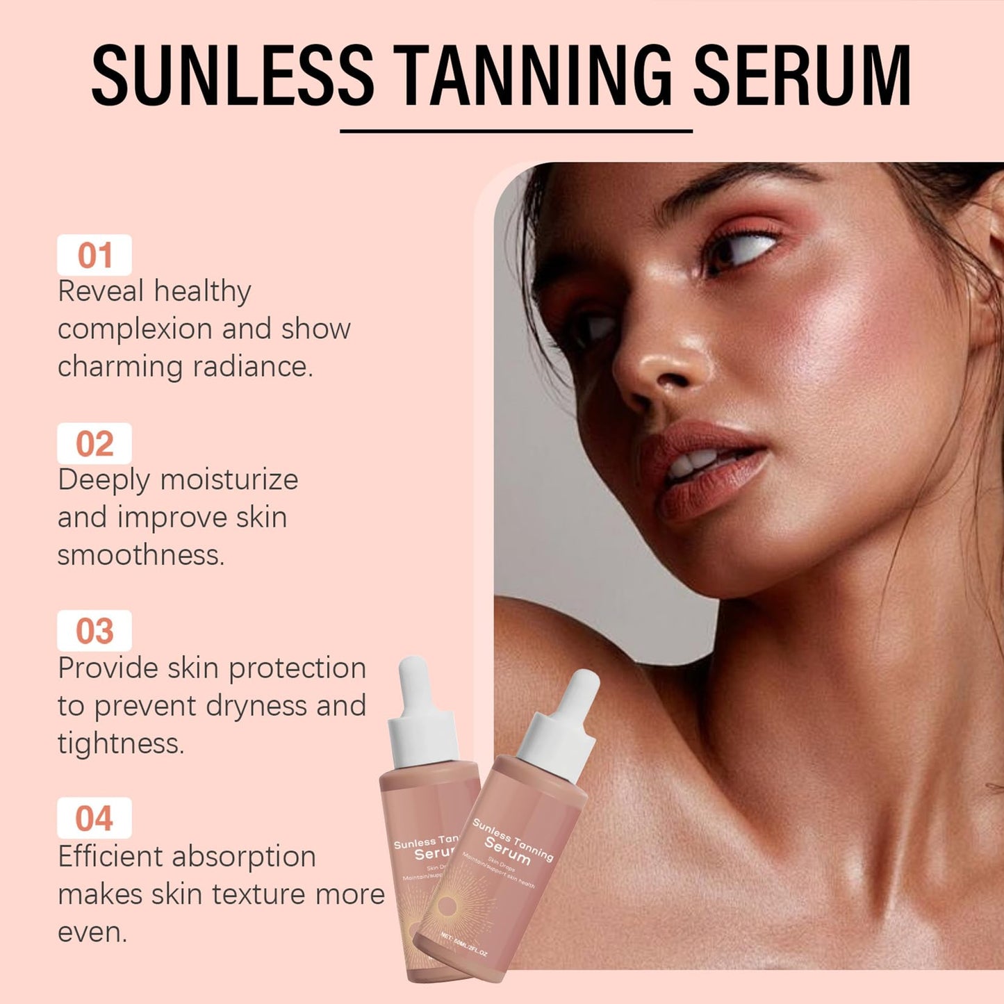 generic Self Tanning Drops for Face – Natural Sunless Glow, Gradual Tan Moisturiser, UV-Free & Safe Face Tanner for Women, Hydrating Self Tan Glow Drops