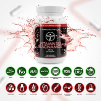 TUDIMO Vitamin B3 Niacinamide Supplement 500mg Flush Free Capsules - 200 High Strength Caps (6+ Month Supply), Each with 500 mg of Pure VIT B3 Nicotinamide 500mg Powder