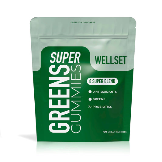 WELLSET Super Greens Gummies | 8 Botanicals Blend with Antioxidants & Gut-Friendly Probiotics | Added Probiotics + Fiber for Gut Health | 60 Gummies | Alternative to Super Greens Powder