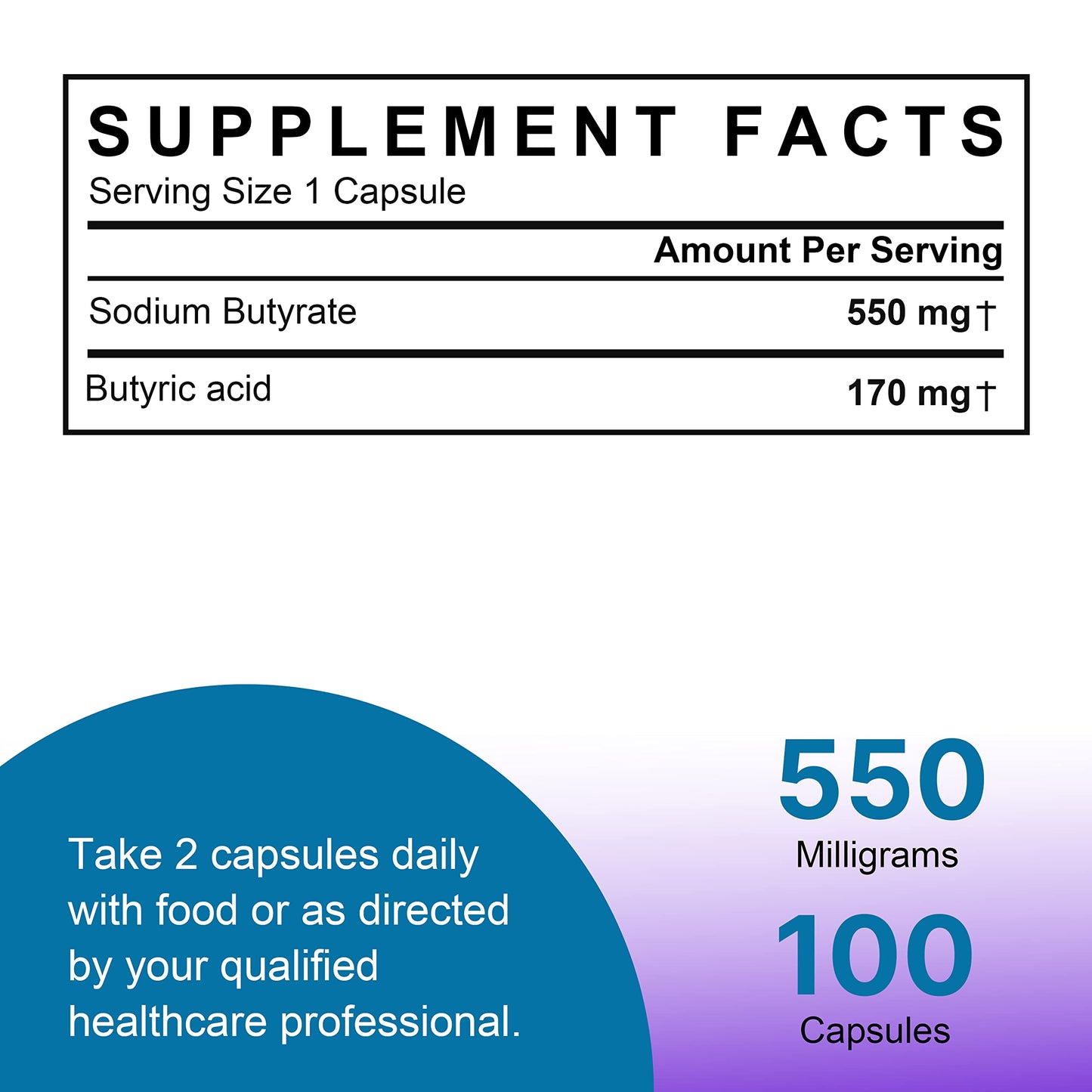 Aliness Sodium Butyrate 100 Capsules 550mg - Gut Health Supplements with Microcapsule Technology - IBS Relief Supplement for Men & Women - (Butyric Acid)
