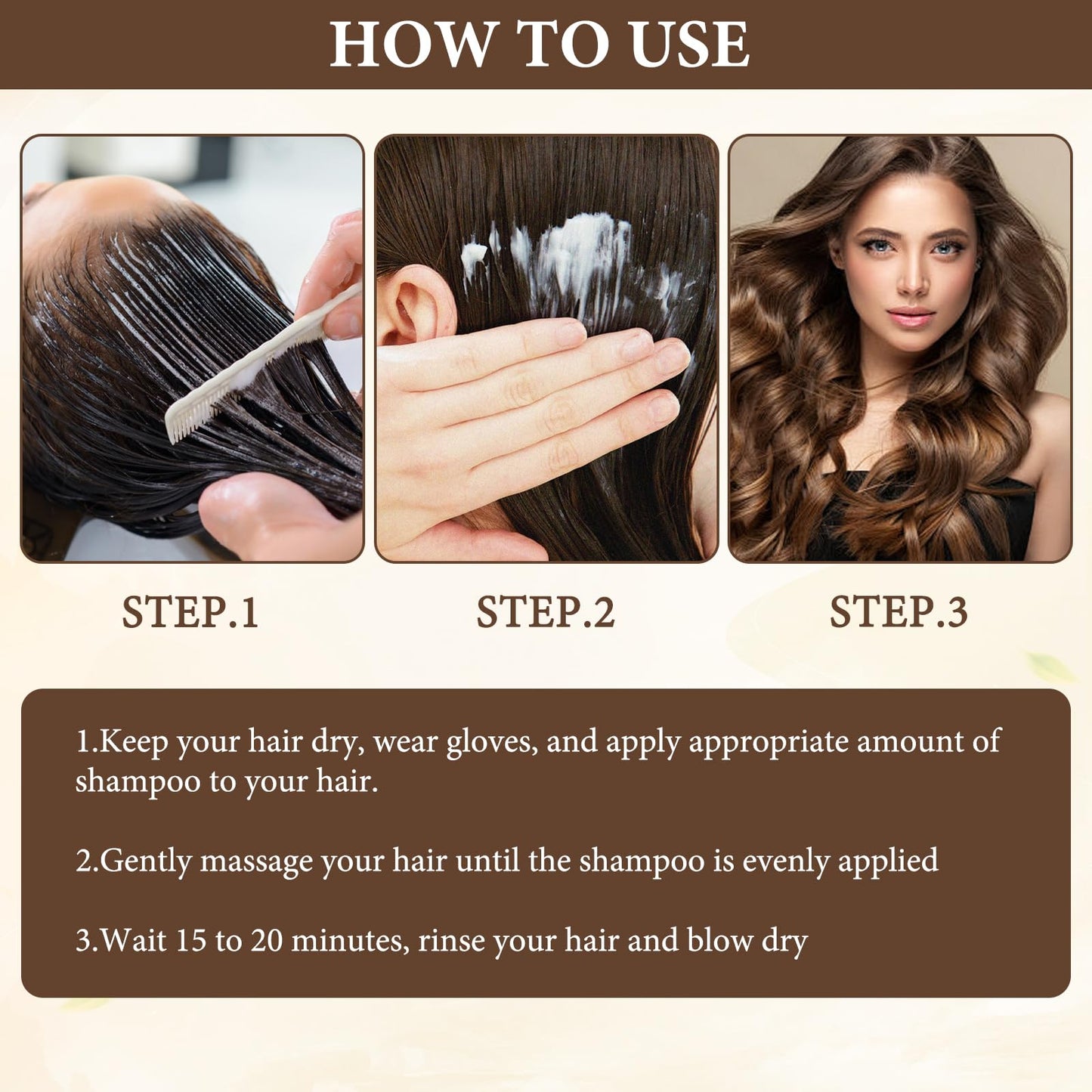 Bisienya 100ml Nova Hair Dye Shampoo For Men & Women Hair Dye Shampoo Nova Hair Shampoo Hair Dyeing Shampoo, Mildly Moisturizing The Scalp, Easy To Change Hair Color (Brown), Comes With 3 Hair Dyeing Combs
