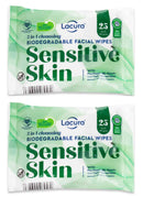 Lacura 3 In 1 Biodegradable Cleansing Facial Wipes For Sensitive Skin, Makeup Removal Wipes with Pro-Vitamin B5, 2 Packs (50 wipes in total)
