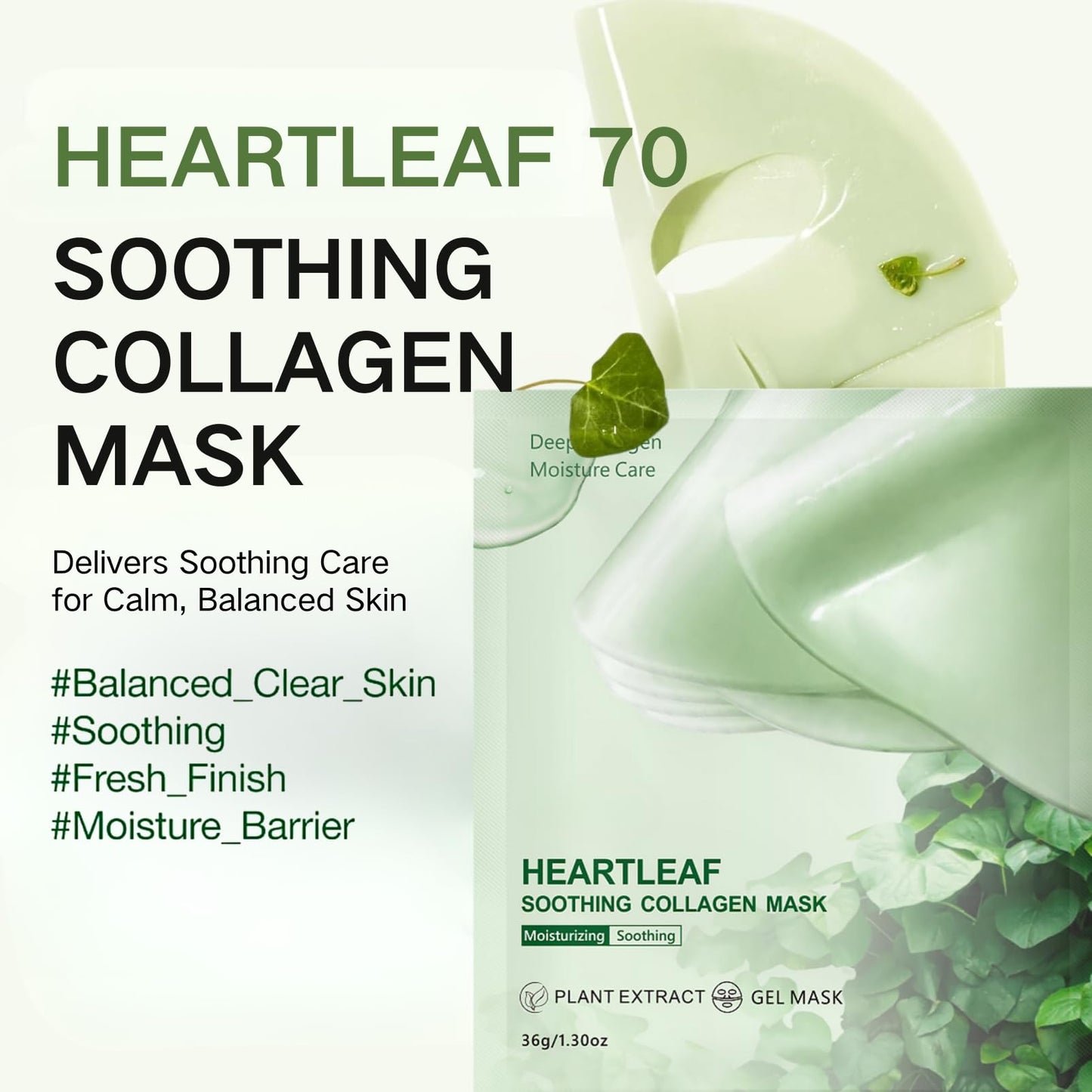 IZBEAUVO Heartleaf 70 Soothing Collagen Mask, Deep Collagen Face Mask Overnight, 5 PCS Hydration Korean Face Mask Glass Skin, Skin Care Beauty Masks for Soothing & Hydration & Anti Wrinkles for Sensitive Skin