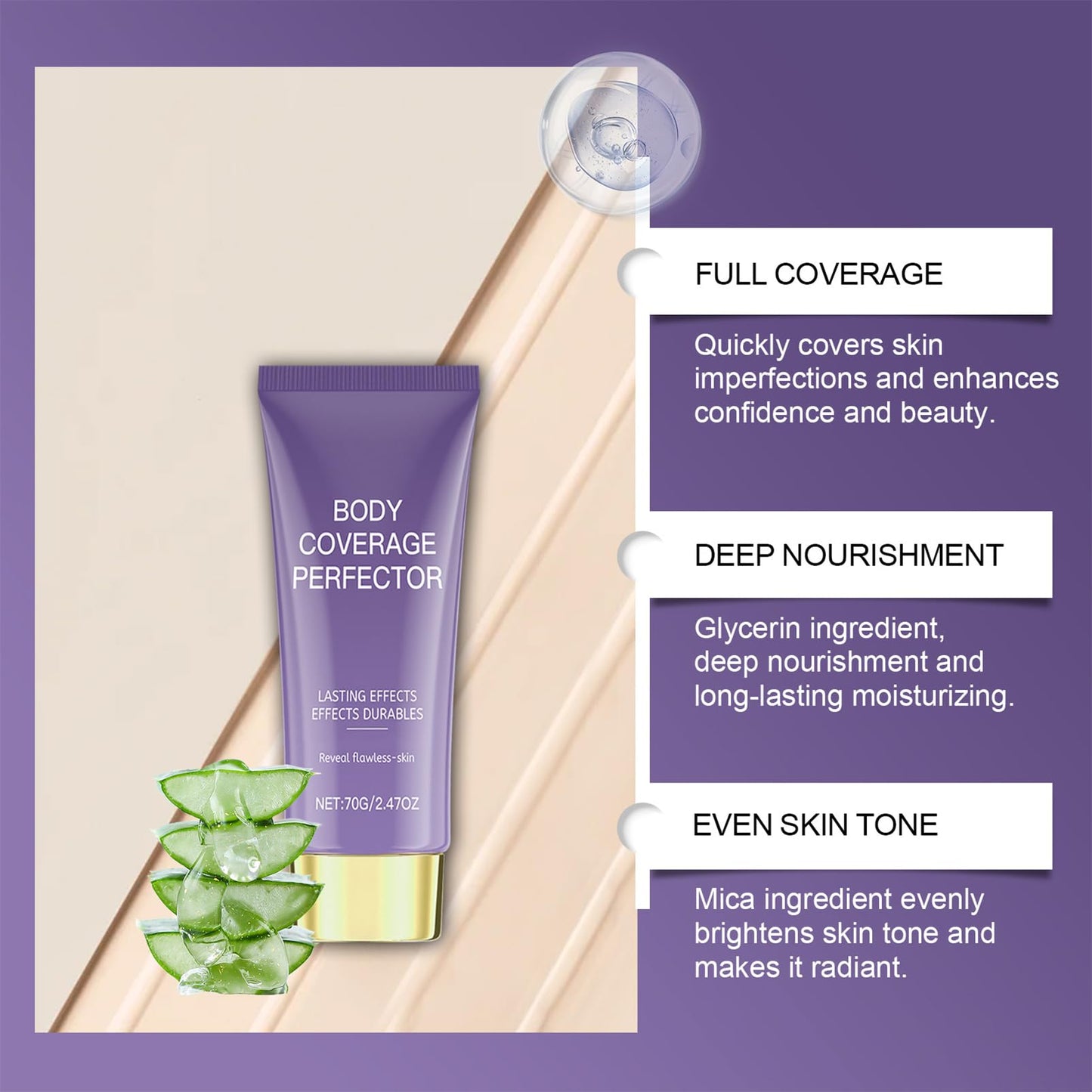 SHEBEEDO Tattoo Cover Up Makeup, Leg Makeup to Cover Veins,Body Makeup for Legs Natural Gloss Waterproof No Transfer for Tattoo Cover Up Long Last,Body Coverage Perfector 2.5 Oz (Natural Radiance)