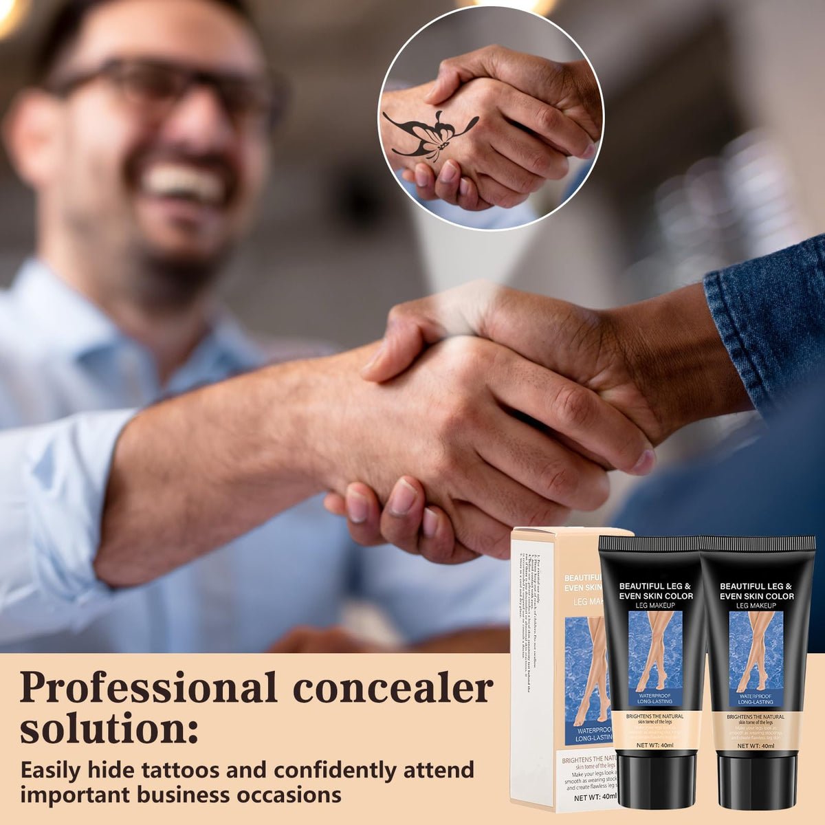 Kenmohuo 2pcs Body Coverage Perfector, Waterproof Leg Makeup, Tattoo Cover Up Cream All Over Complexion Perfect With Large Bevel Brush 48H Long Lasting Wear(Light and neutral colors)
