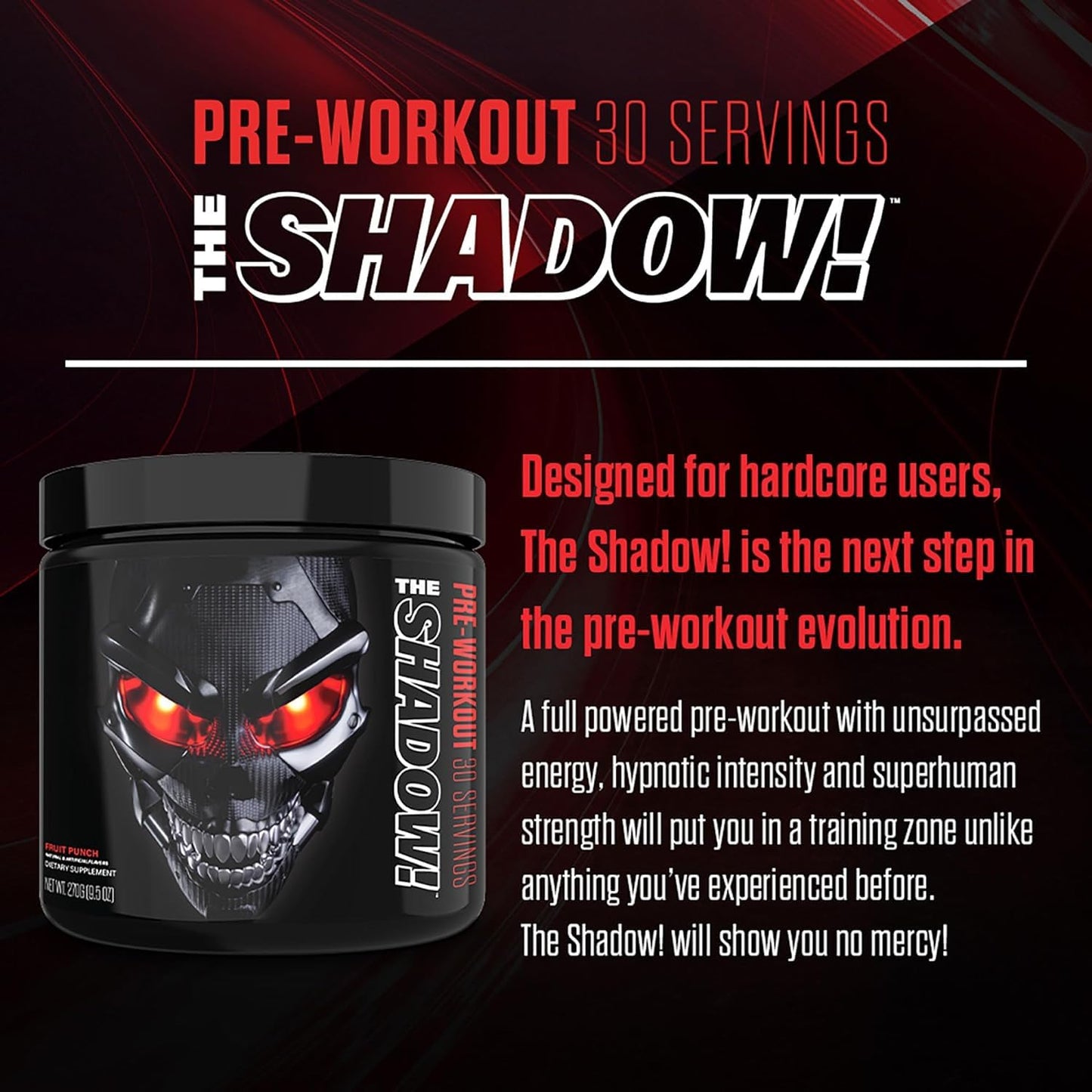 Generic The Shadow! JNX 350mg of Caffeine Hard Core Preworkout -Electric Energy, Mental Focus, Superhuman Strength, Men & Women - 30 Servings (Fruit Punch)