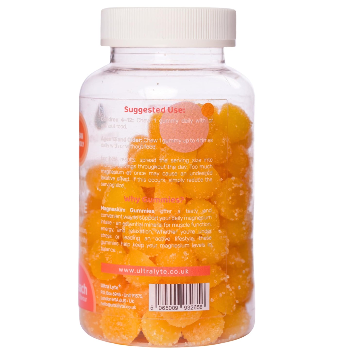 Ultra Lyte Magnesium Citrate Gummies – 336 mg Elemental Magnesium per Serving – 120 Gummies (30 Days) – Gelatin Free Vegan High-Strength Supplement – Peach Flavour