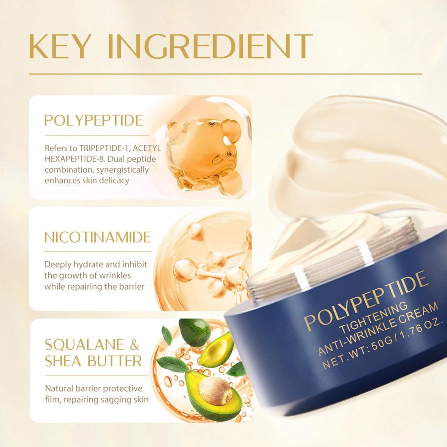 Polypeptide Anti Wrinkle Cream, Firming Anti Aging Face Cream, Skin Care Facial Moisturizer, Face Moisturiser Reduce Fine Lines, Moisturiser Face Women Face Care,Even Skin Tone (50g)