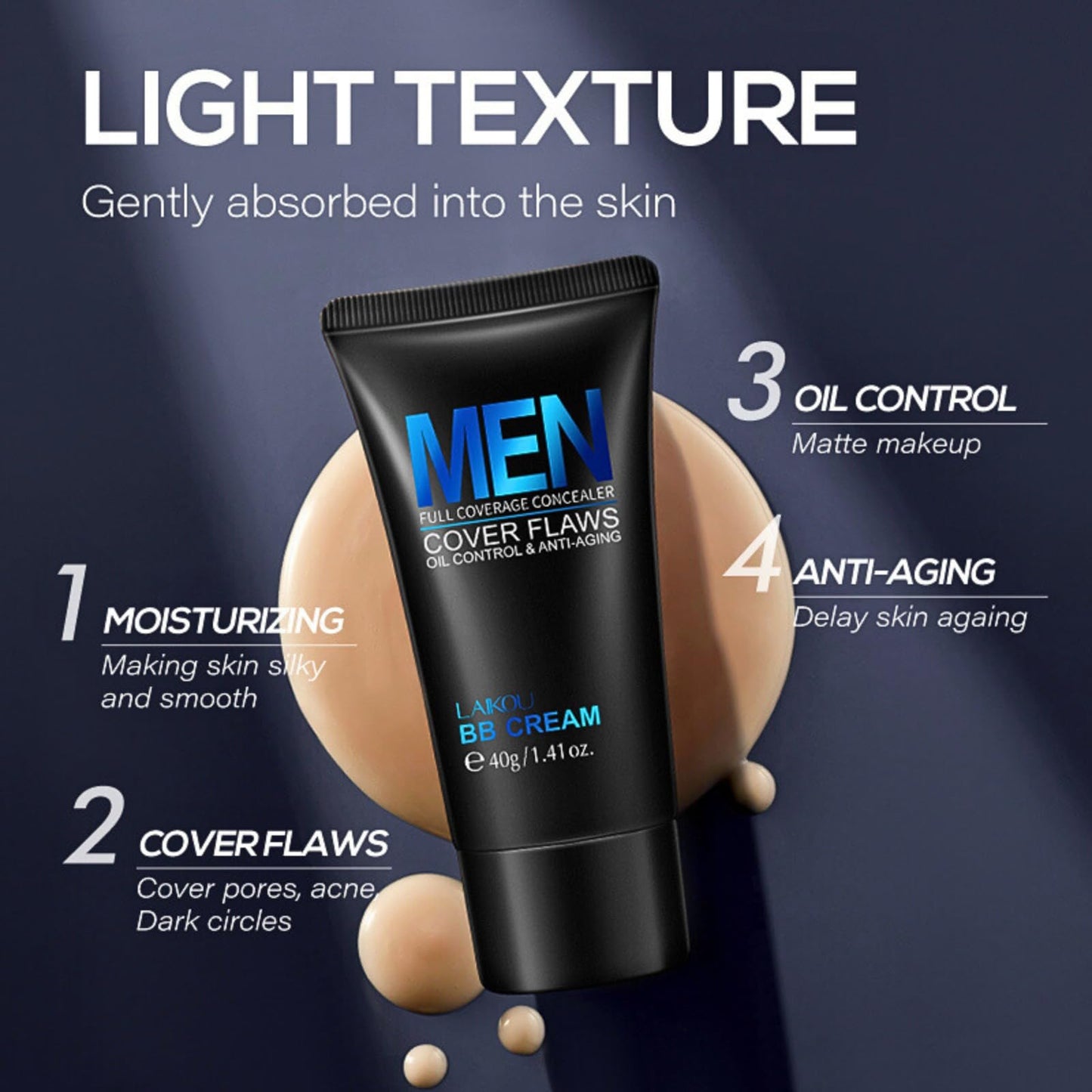 Trendyfave Mens BB Cream Foundation, BB Cream Light, Face Moisturiser For Oily Skin, Concealer For Mature Skin, Face Make-Up, Anti Age Face Cream, Anti Redness Cream For Face