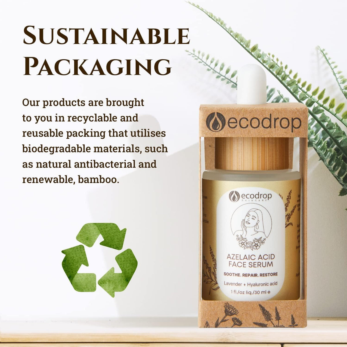 ecodrop essential oils Ecodrop Azelaic Acid & Hyaluronic Acid Serum - 30ml | Daily Gentle Anti-Ageing Skincare for Face Reduces Acne, Redness, Dark Spot Blemishes & Brightens All Skin Types | Vegan & Cruelty-Free