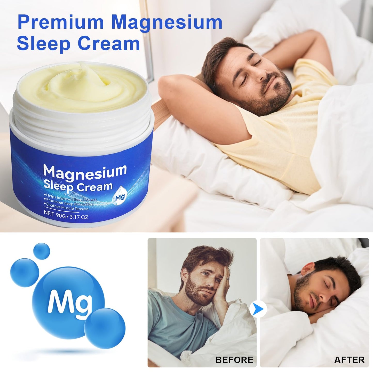 Magnesium Cream, Magnesium for Muscle Relaxation & Sleep Support, Natural Magnesium Cream, Moisturizing Body & Skin, 90g