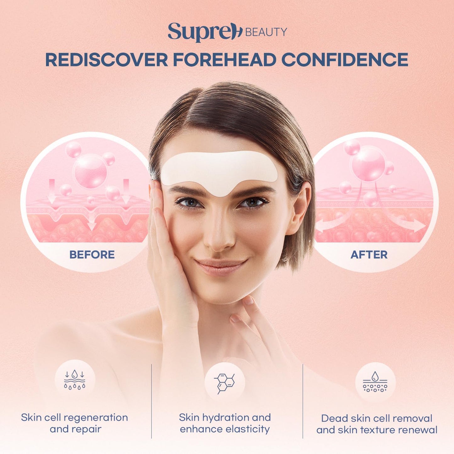 SupreH Forehead Wrinkle Patches Smoothing Overnight: Anti Wrinkle Patches for Face and Forehead Fine Lines & Frown Lines - with Peptide Collagen Hyaluronic Acid 10