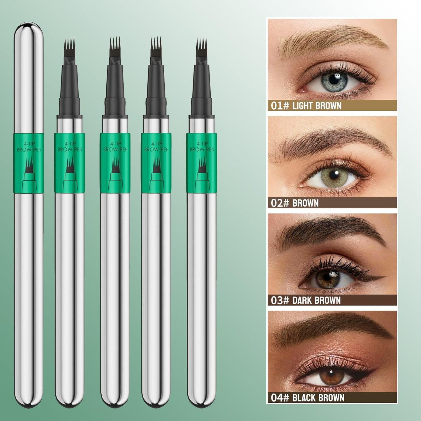 Shengqialun Microblading Eyebrow Pencil Light Brown, 4-Tip Wild Eye Brow Pencil, Precise Eyebrow Pen, Waterproof Long-Lasting Brow Pen, Natural Eyebrows For Women & Girls