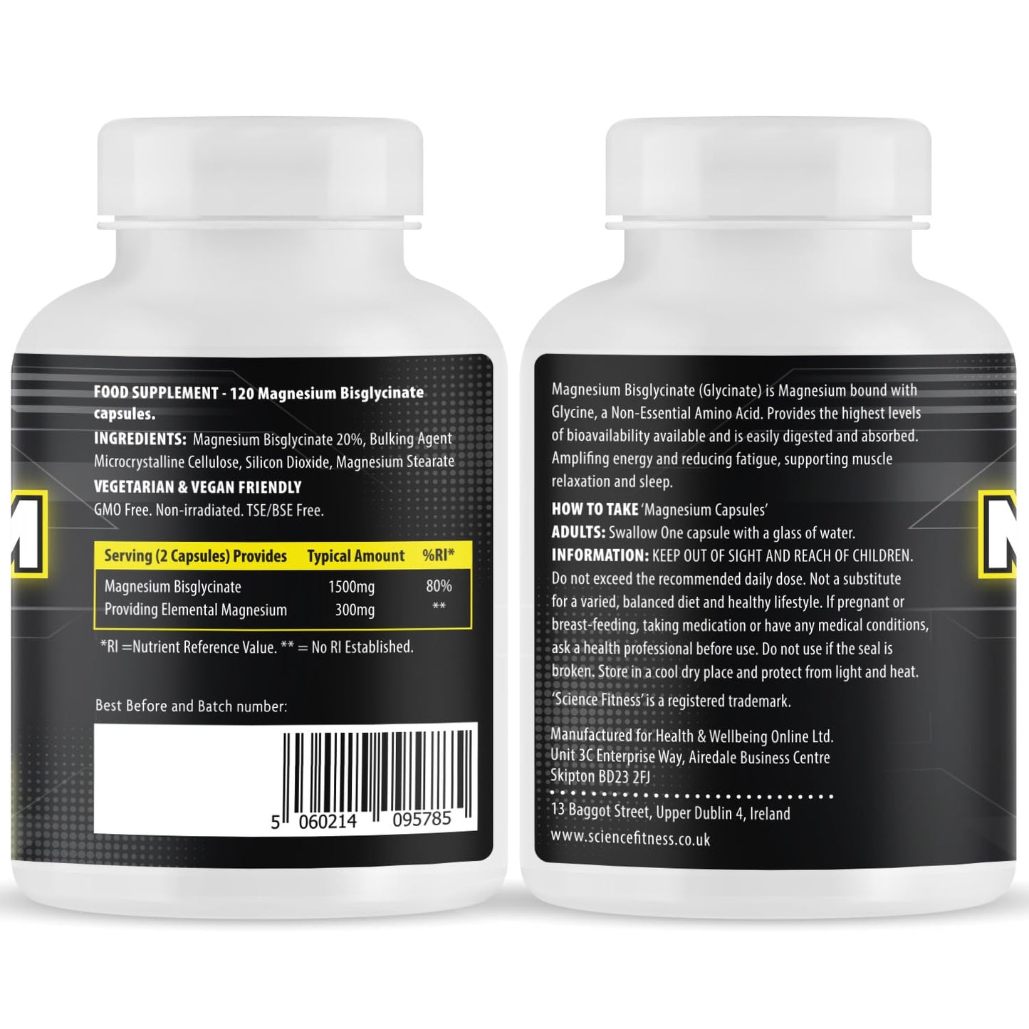 Magnesium Glycinate Supplement, 240 Capsules of Magnesium Bisglycinate, Maximum Absorption,1500mg per serving, Made in The UK-Science Fitness