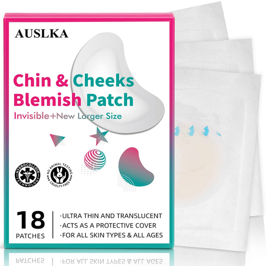 AUSLKA Blemish Patches for Chin & Cheeks -18 Patches, Hydrocolloid Patch - Blemish Patches - Zit Stickers - face Spot Dots - Zit Breakouts