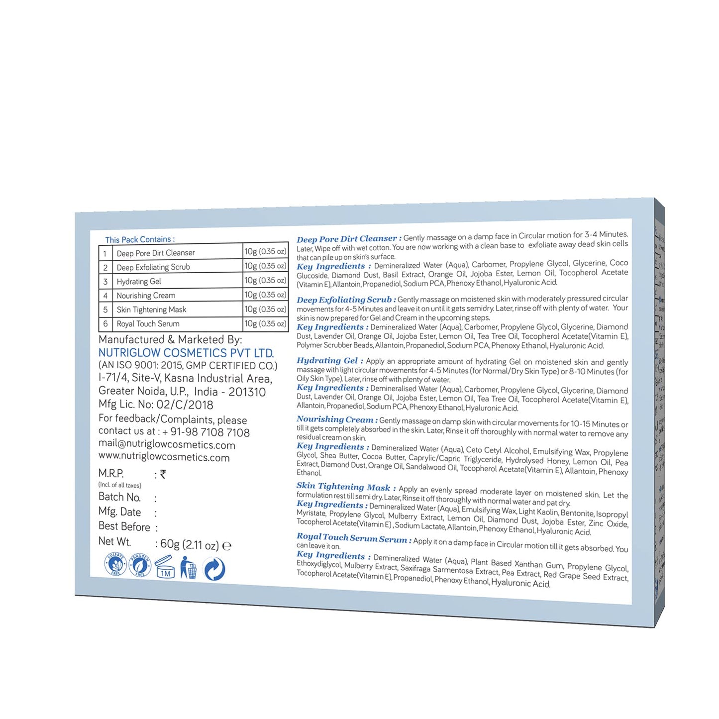 NUTRIGLOW NATURAL'S Advanced Pro Formula Diamond Radiance Facial Kit For Make Skin Acne & Spot Free,Brightens Up Dull Skin, 60gm Multicolor