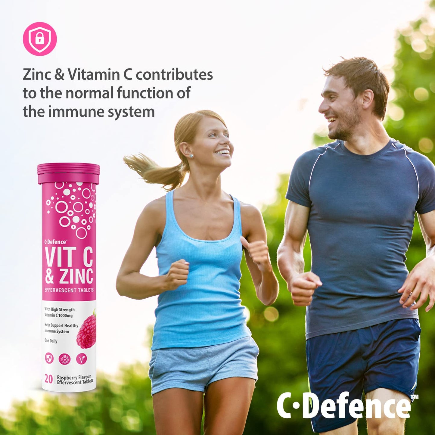 Vitamin C 1000mg & Zinc 15mg Raspberry Flavour Effervescent Tablets - High Strength Tablets for a Healthy Immune System (2 Tubes)