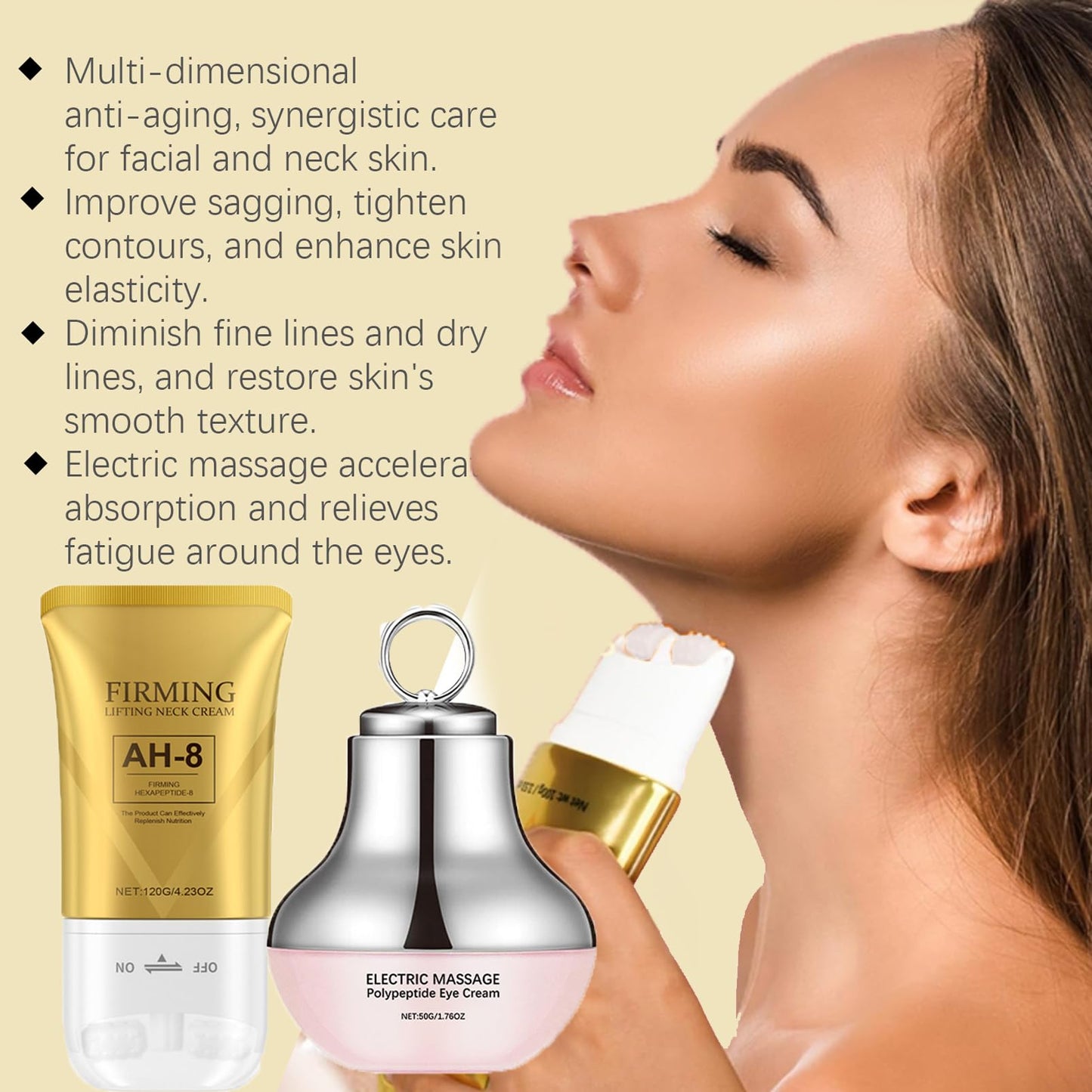 MEITREND Neck Creams for Firming Roller,AH-8 Firming Neck Cream for Sagging Skin,Neck & Eye Care Set,Eye Cream for Dark Circle and Puffy Eye,Tightening & Reduce Double Chin,Skin Tightening Cream Body