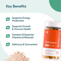 Bettervits Multivitamin Gummies | 8 Minerals & Vitamins | Orange Flavour |